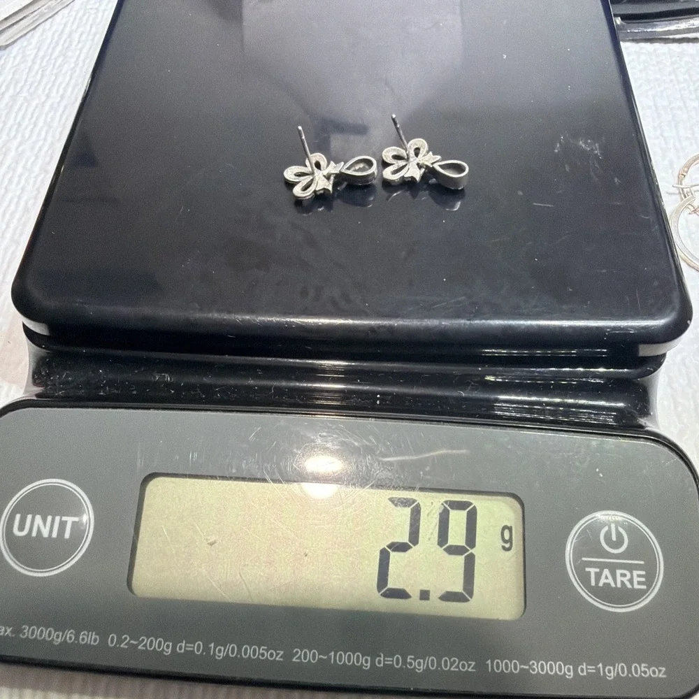 Marcasite Bow w Onyx Set in Silver Drop Post Earrings